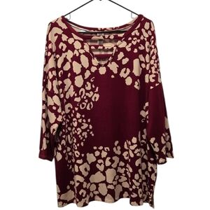 Leopard Burgundy 3/4 Sleeve Very Soft Tunic Sz XXL (Honeyme Curvy)